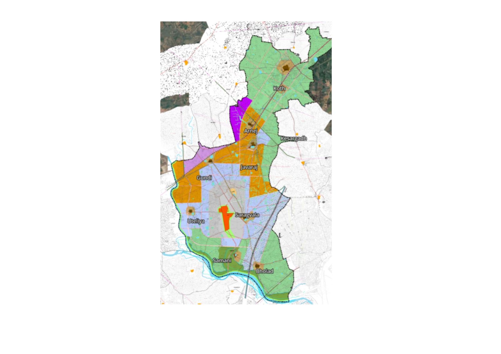 Lothal–LADA regional overview map showing the eight villages of the Lothal region