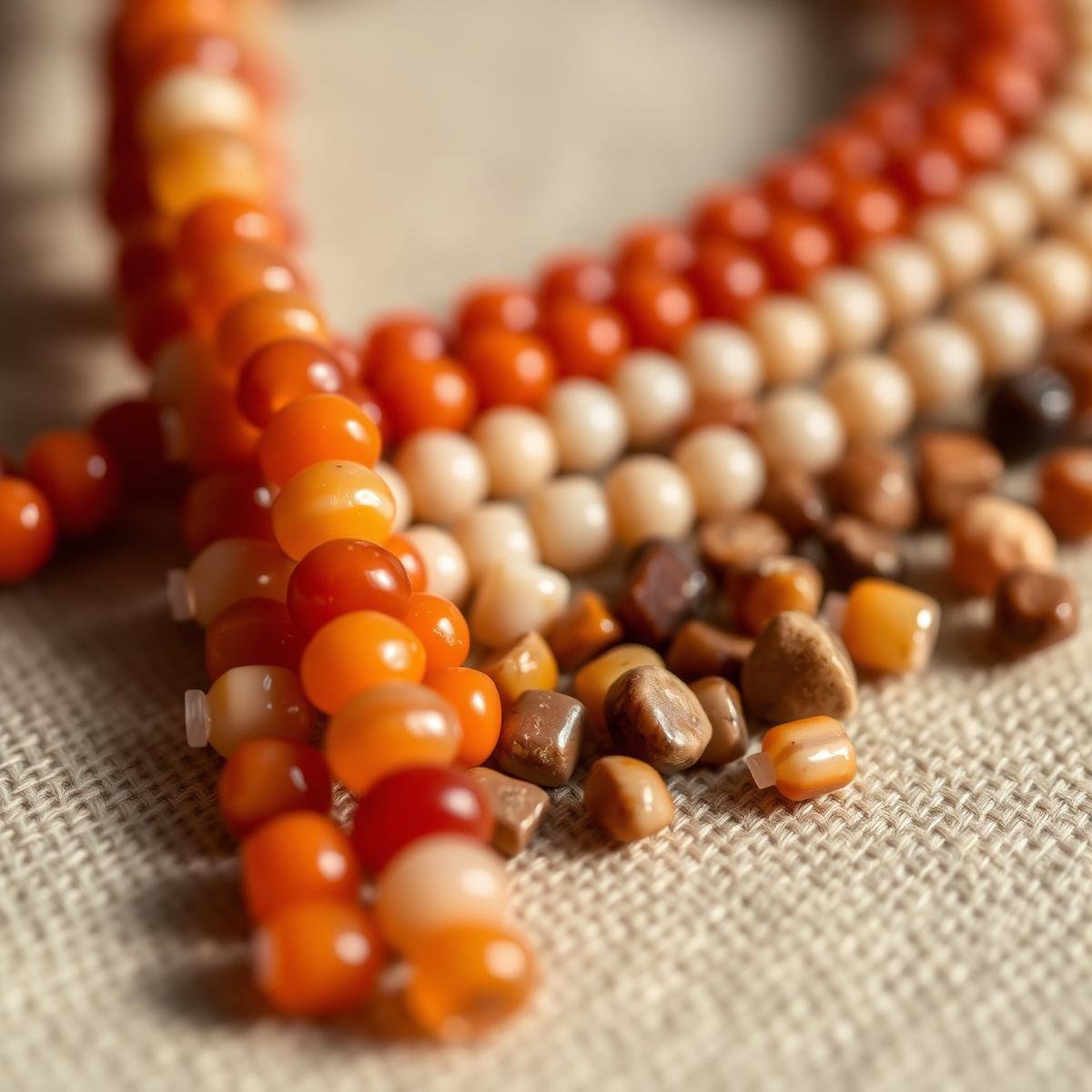 Close-up of carnelian and agate beads