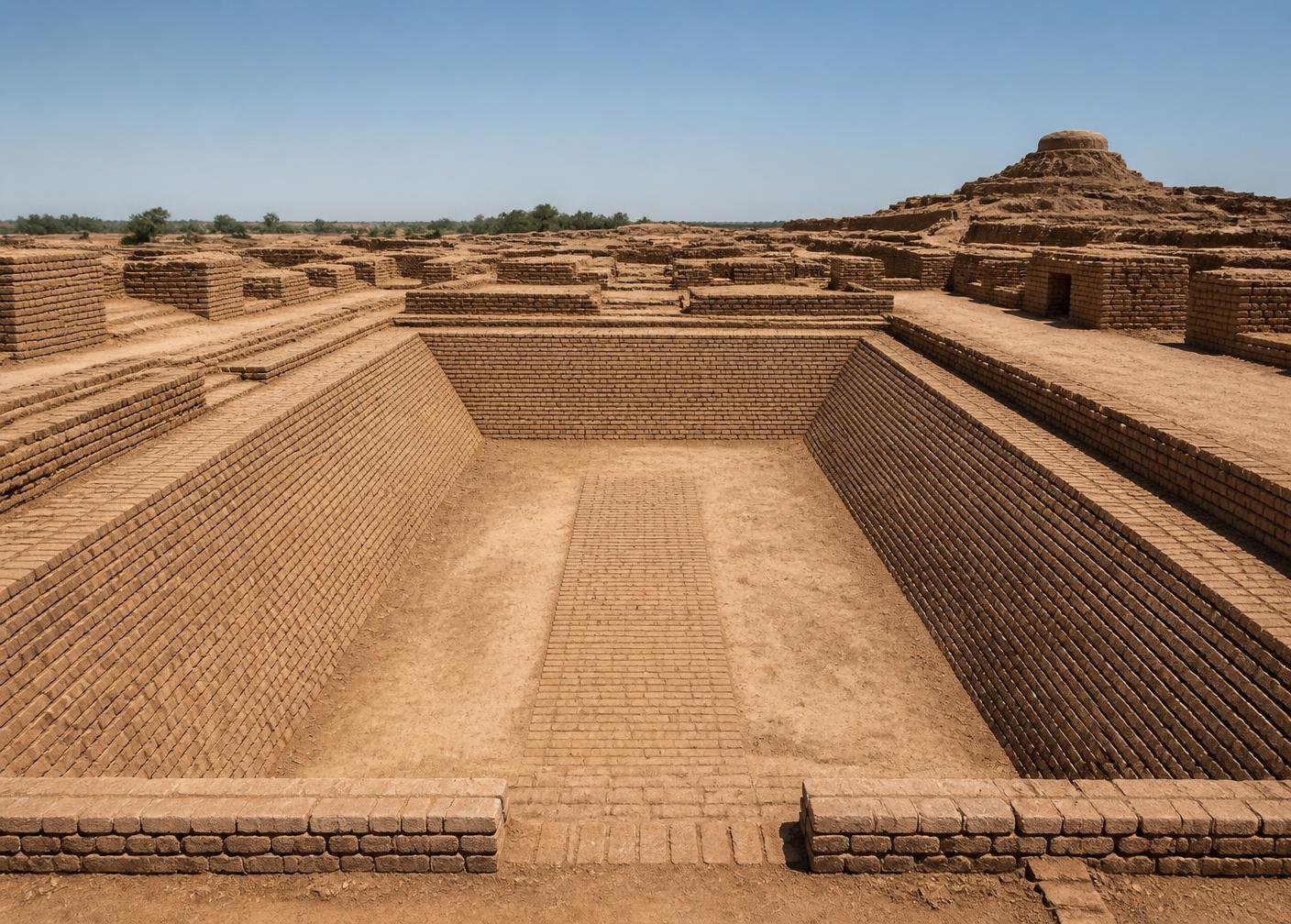 The brick-lined rectangular dockyard basin at Lothal