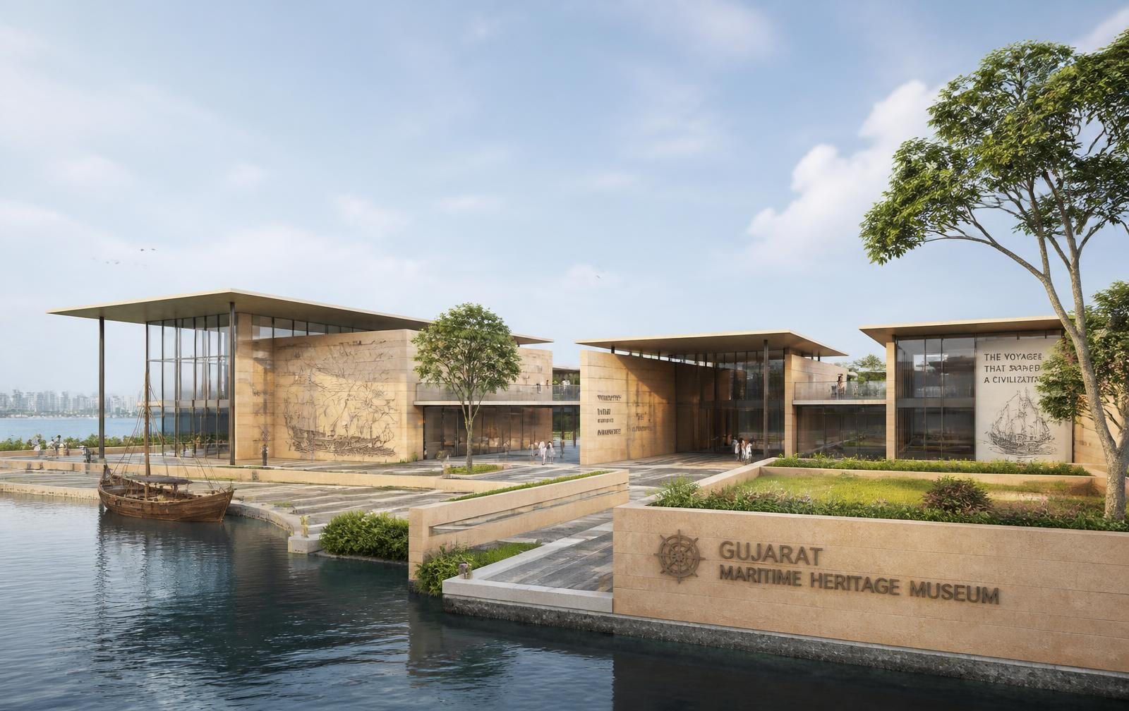 Architectural concept rendering of a maritime heritage museum complex