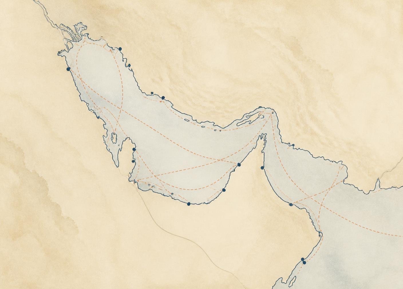 Illustrative map showing coastal outlines and maritime route lines